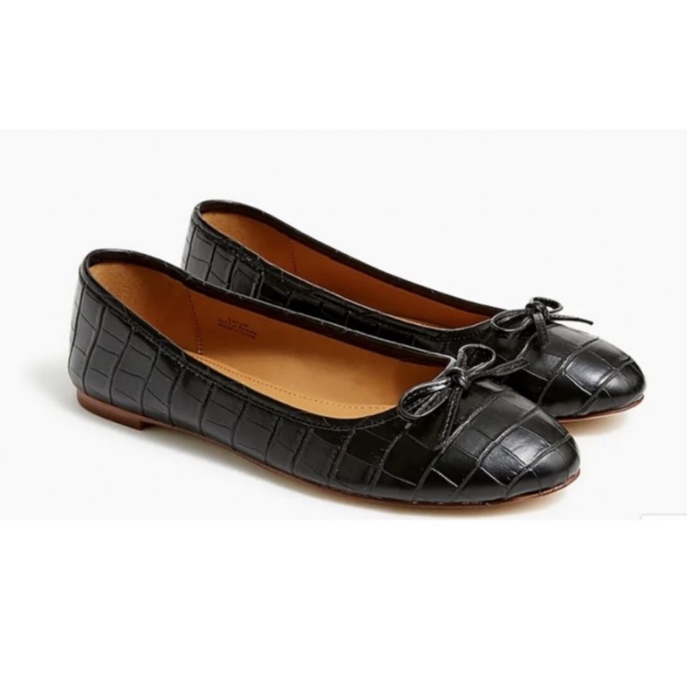 EUC J.Crew Factory black croc flats, size 8